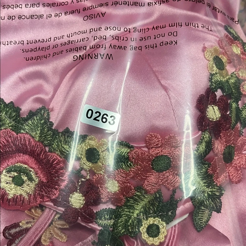 B Darlin Pink Floral Satin Gown